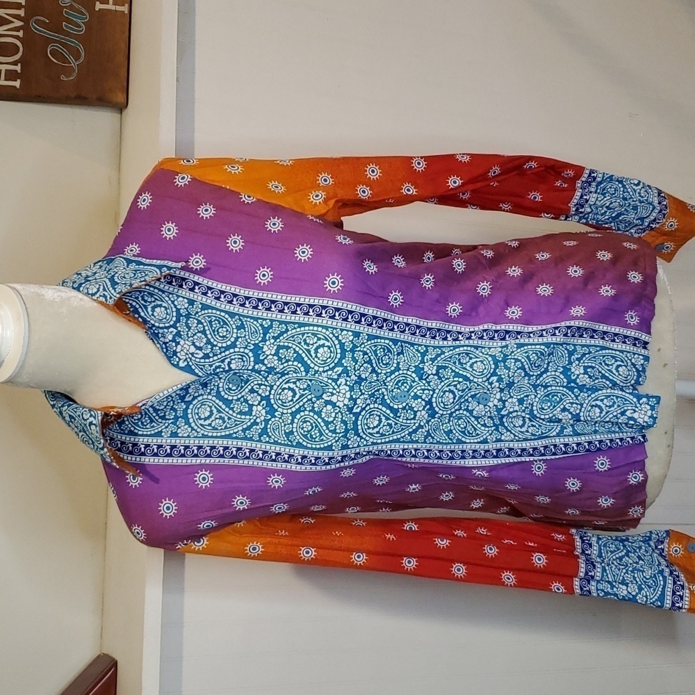 Roberta Freymann‎ Boho gradient Button down top Small